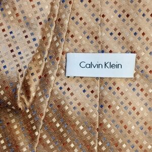 Vintage 70s Pure Silk Calvin Klein Gold Patterned Tie